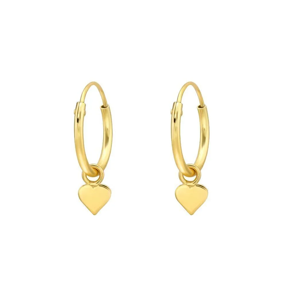 14K Gold Vermeil Hoops with Hanging Heart
